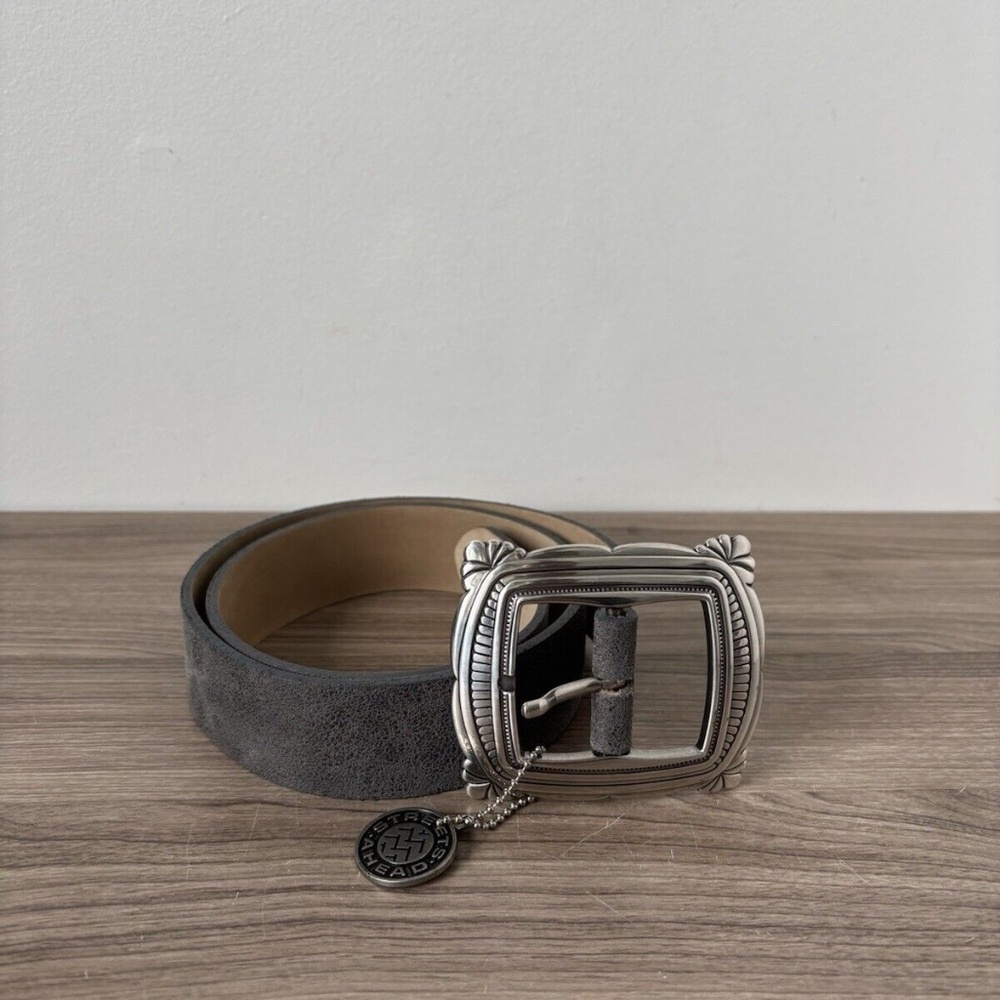 Streets Ahead Belt Grey Leather Buckle Silver Sz Small❤️
